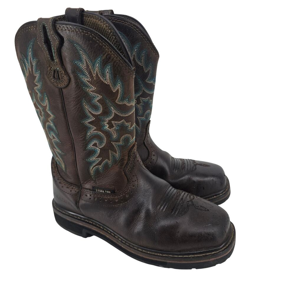 Brazos Bandero Square Steel Toe Leather Western Boho Work Boots Cowgirl Womens 8